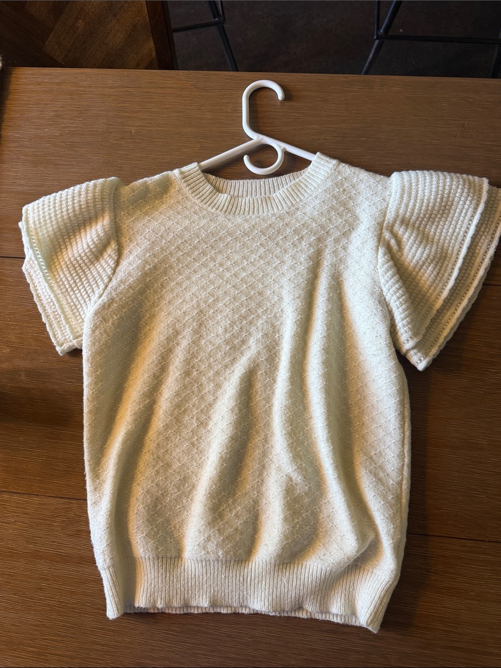 Cream Short-Sleeve Textured Knit Sweater Top